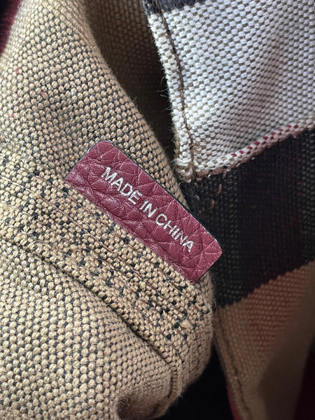 Burberry Burgundy Mega Check Ashby Bucket Shoulder Bag