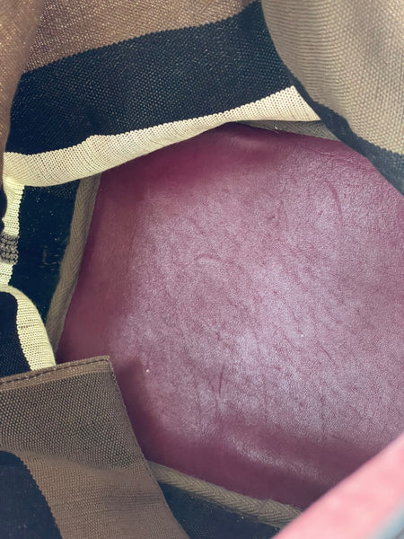 Burberry Burgundy Mega Check Ashby Bucket Shoulder Bag