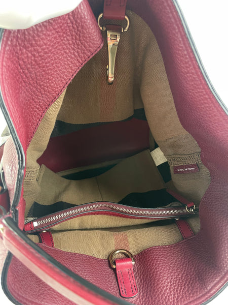 Burberry Burgundy Mega Check Ashby Bucket Shoulder Bag