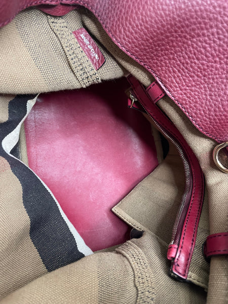 Burberry Burgundy Mega Check Ashby Bucket Shoulder Bag