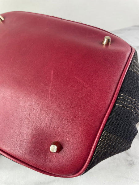 Burberry Burgundy Mega Check Ashby Bucket Shoulder Bag