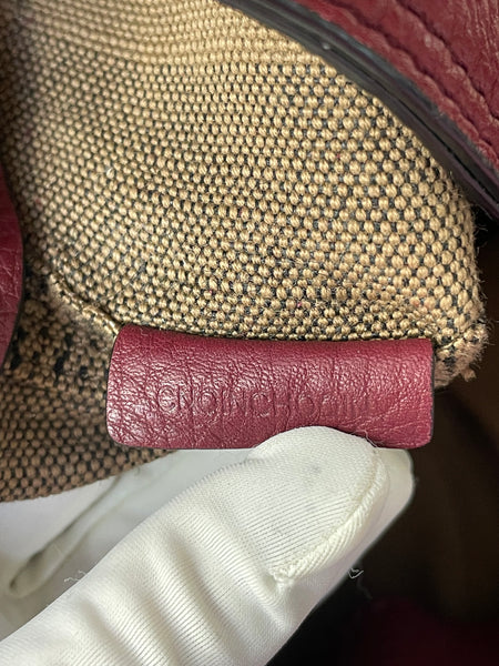 Burberry Burgundy Mega Check Ashby Bucket Shoulder Bag