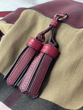 Burberry Burgundy Mega Check Ashby Bucket Shoulder Bag