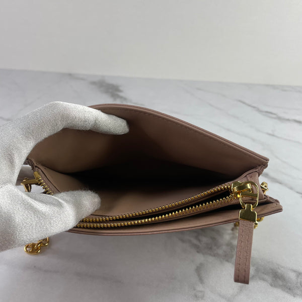 CHRISTIAN DIOR Caro Blush Pink/Beige Supple Cannage Calfskin zipped pouch shoulder/crossbody bag