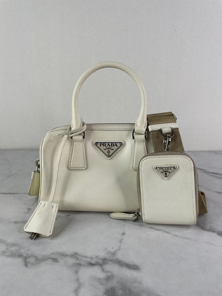 PRADA White Saffiano Lux Top Handle Crossbody/Shoulder Bag