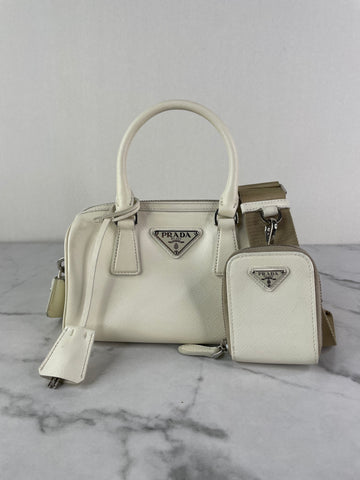 PRADA White Saffiano Lux Top Handle Crossbody/Shoulder Bag