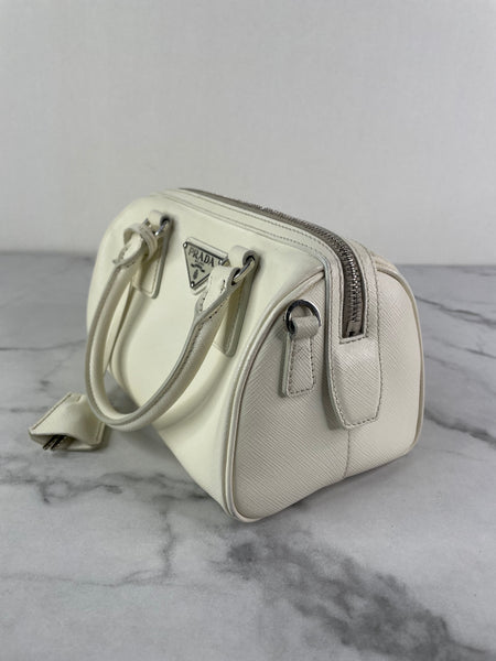 PRADA White Saffiano Lux Top Handle Crossbody/Shoulder Bag