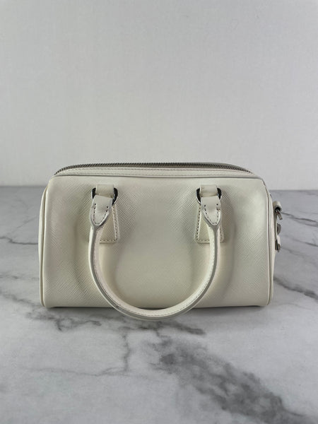 PRADA White Saffiano Lux Top Handle Crossbody/Shoulder Bag