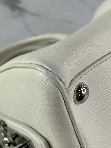 PRADA White Saffiano Lux Top Handle Crossbody/Shoulder Bag