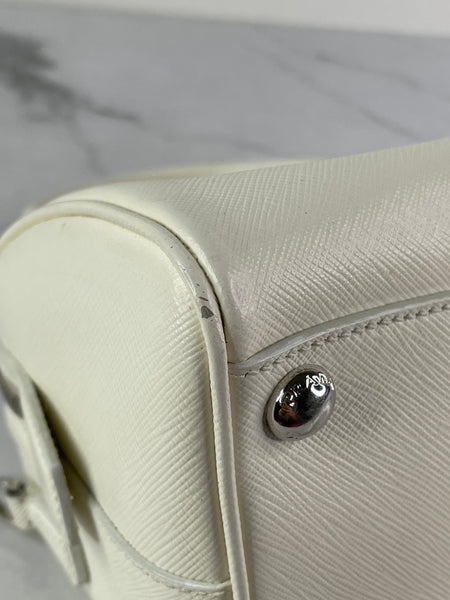 PRADA White Saffiano Lux Top Handle Crossbody/Shoulder Bag