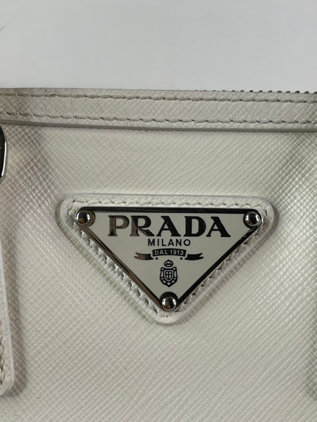 PRADA White Saffiano Lux Top Handle Crossbody/Shoulder Bag