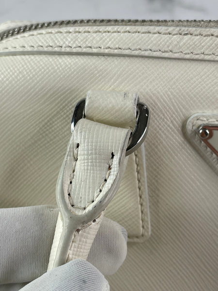 PRADA White Saffiano Lux Top Handle Crossbody/Shoulder Bag