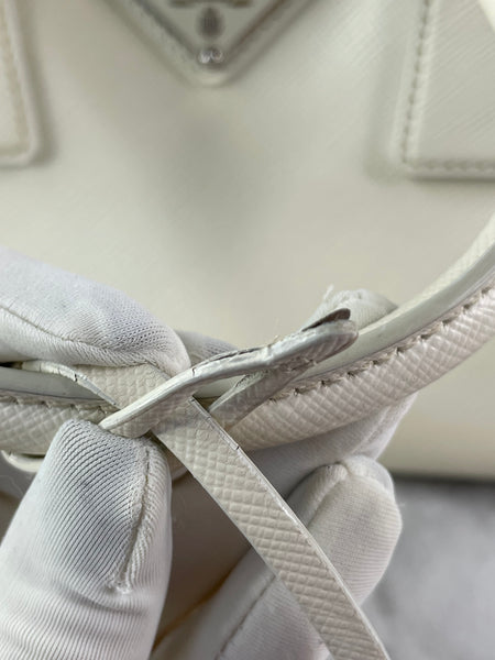 PRADA White Saffiano Lux Top Handle Crossbody/Shoulder Bag