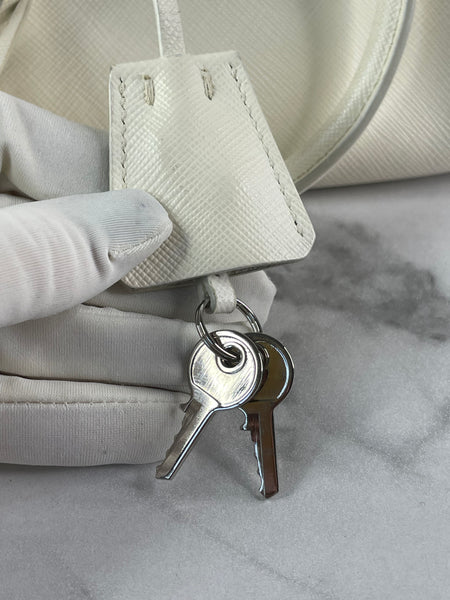 PRADA White Saffiano Lux Top Handle Crossbody/Shoulder Bag