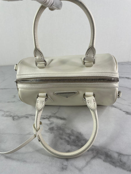 PRADA White Saffiano Lux Top Handle Crossbody/Shoulder Bag