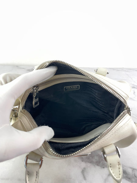 PRADA White Saffiano Lux Top Handle Crossbody/Shoulder Bag