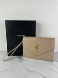 SAINT LAURENT DARK BEIGE CASSANDRE MATELASSÉ FLAP POUCH/WRISTLET