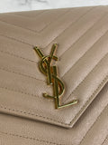 SAINT LAURENT DARK BEIGE CASSANDRE MATELASSÉ FLAP POUCH/WRISTLET