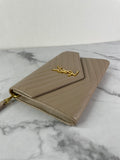 SAINT LAURENT DARK BEIGE CASSANDRE MATELASSÉ FLAP POUCH/WRISTLET
