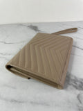SAINT LAURENT DARK BEIGE CASSANDRE MATELASSÉ FLAP POUCH/WRISTLET