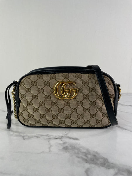 GUCCI Original GG canvas/black GG Marmont small shoulder/crossbody bag