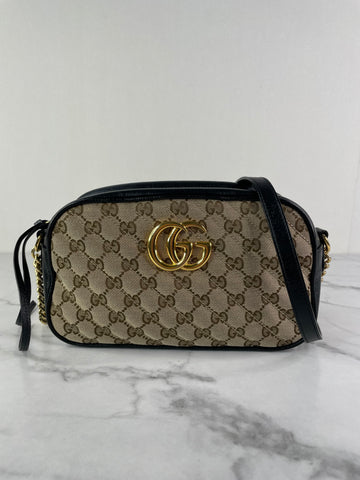 GUCCI Original GG canvas/black GG Marmont small shoulder/crossbody bag