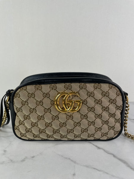 GUCCI Original GG canvas/black GG Marmont small shoulder/crossbody bag
