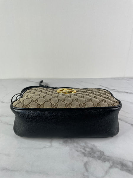 GUCCI Original GG canvas/black GG Marmont small shoulder/crossbody bag