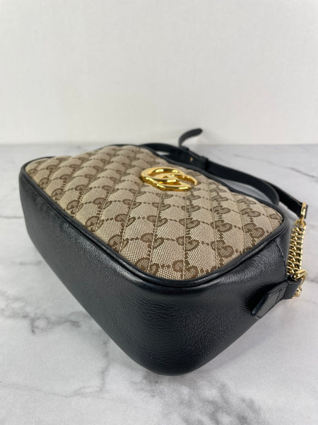 GUCCI Original GG canvas/black GG Marmont small shoulder/crossbody bag