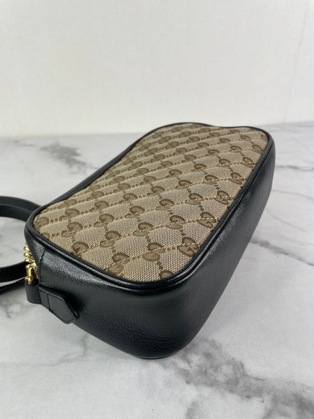 GUCCI Original GG canvas/black GG Marmont small shoulder/crossbody bag