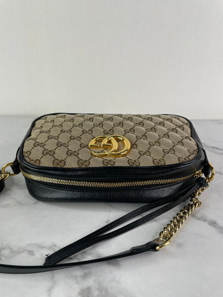 GUCCI Original GG canvas/black GG Marmont small shoulder/crossbody bag