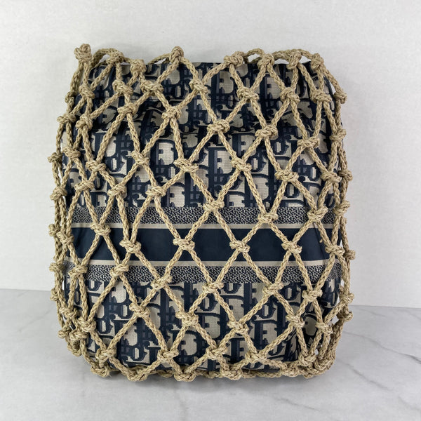 Christian Dior Net Woven Rope and Blue Oblique Technical Fabric Shoulder Bag