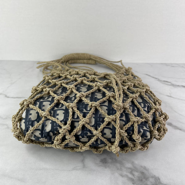 Christian Dior Net Woven Rope and Blue Oblique Technical Fabric Shoulder Bag