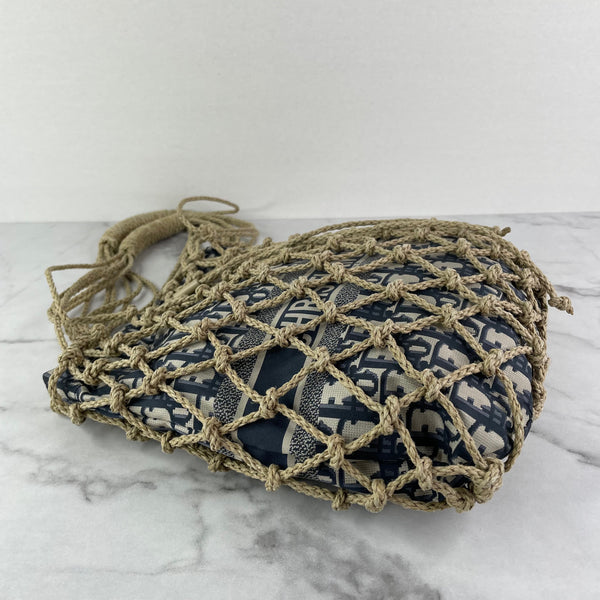 Christian Dior Net Woven Rope and Blue Oblique Technical Fabric Shoulder Bag