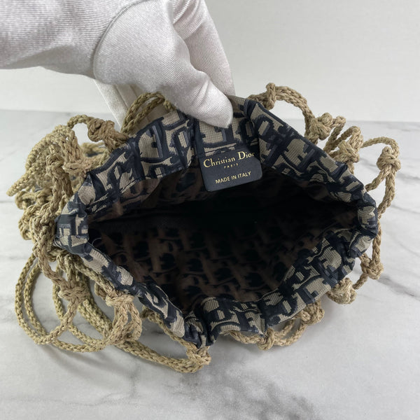 Christian Dior Net Woven Rope and Blue Oblique Technical Fabric Shoulder Bag