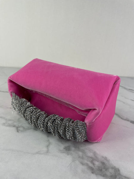 ALEXANDER WANG Lipstick Pink Mini Scrunchie Embellished Velvet Bag