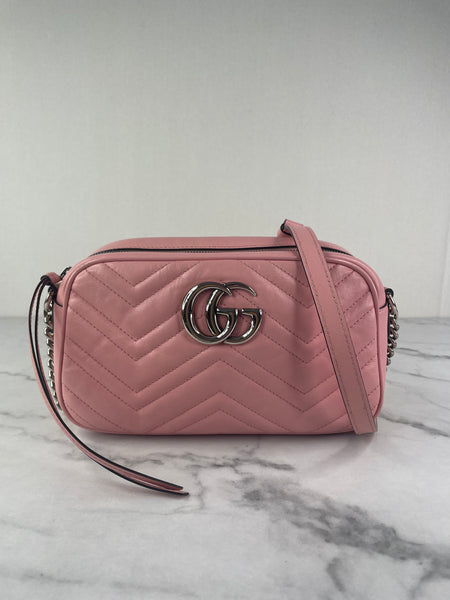 GUCCI Pink GG Marmont Small Matelassé Shoulder/Crossbody Bag
