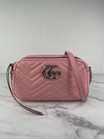 GUCCI Pink GG Marmont Small Matelassé Shoulder/Crossbody Bag