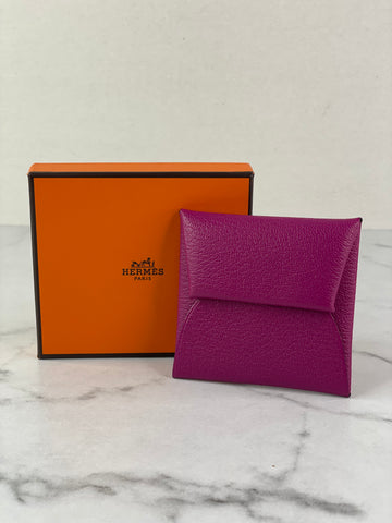 HERMES Chevre Mysore Bastia Coin Purse Rose Pourpre