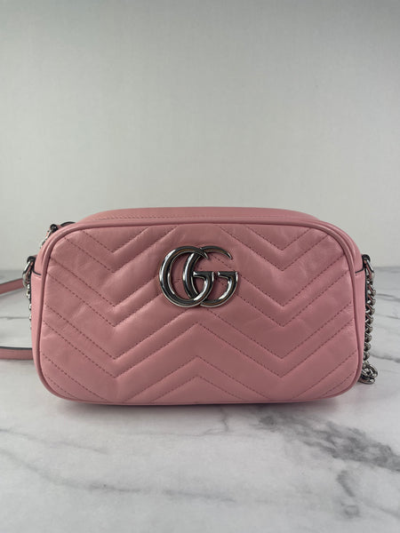 GUCCI Pink GG Marmont Small Matelassé Shoulder/Crossbody Bag