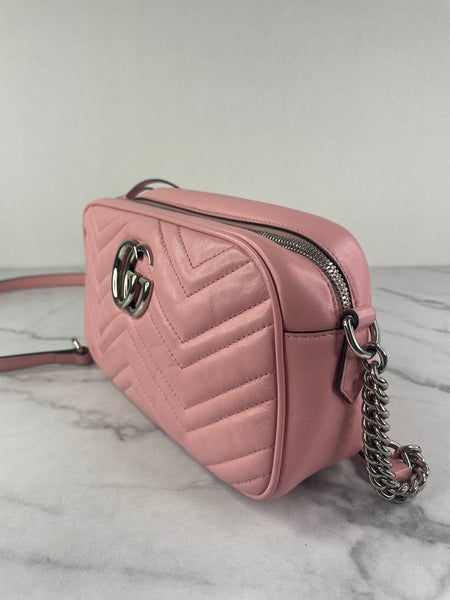 GUCCI Pink GG Marmont Small Matelassé Shoulder/Crossbody Bag