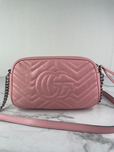 GUCCI Pink GG Marmont Small Matelassé Shoulder/Crossbody Bag