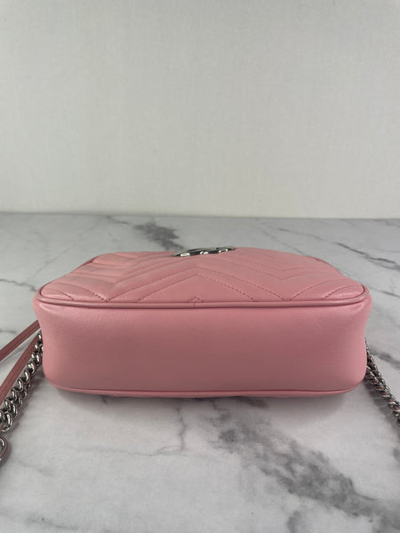 GUCCI Pink GG Marmont Small Matelassé Shoulder/Crossbody Bag