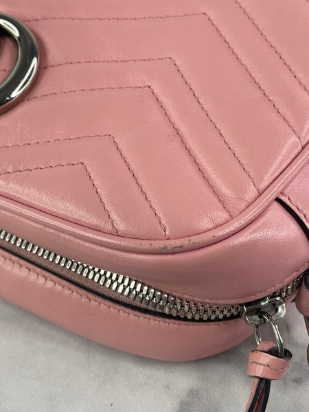 GUCCI Pink GG Marmont Small Matelassé Shoulder/Crossbody Bag