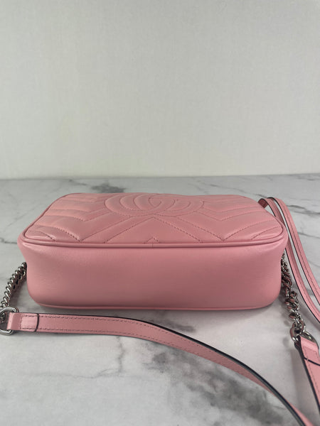 GUCCI Pink GG Marmont Small Matelassé Shoulder/Crossbody Bag