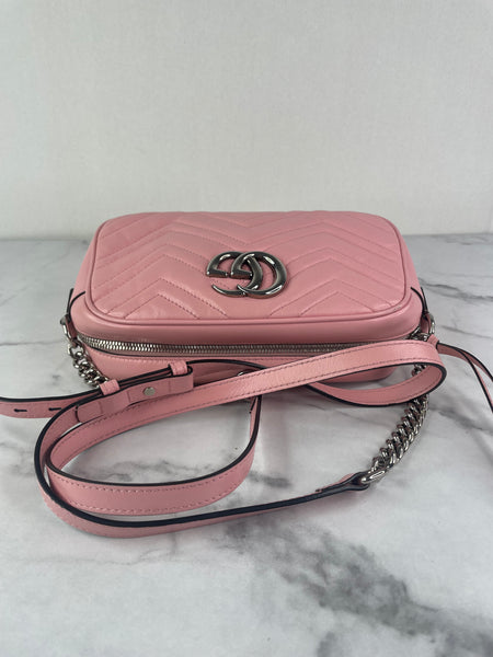 GUCCI Pink GG Marmont Small Matelassé Shoulder/Crossbody Bag