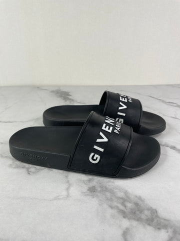 GIVENCHY Black Rubber Slide Flat Sandals Size 37