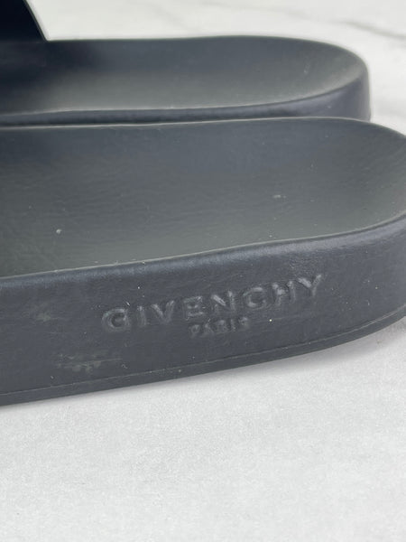 GIVENCHY Black Rubber Slide Flat Sandals Size 37