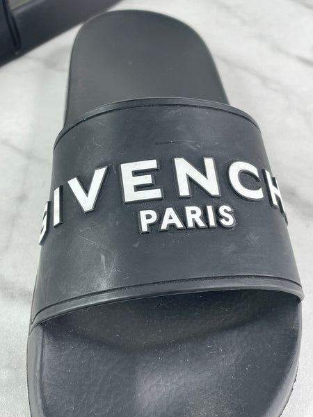 GIVENCHY Black Rubber Slide Flat Sandals Size 37