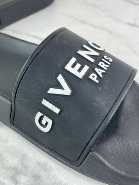 GIVENCHY Black Rubber Slide Flat Sandals Size 37